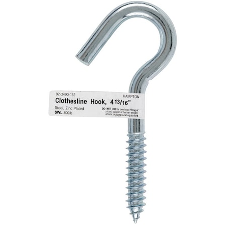 Hampton Hampton Small Zinc-Plated Silver Steel 4.8125 in. L Clothesline Hook 300 lb 1 pk 02-3490-162